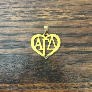 Gold Alpha Gamma Delta AGD Heart Pendant